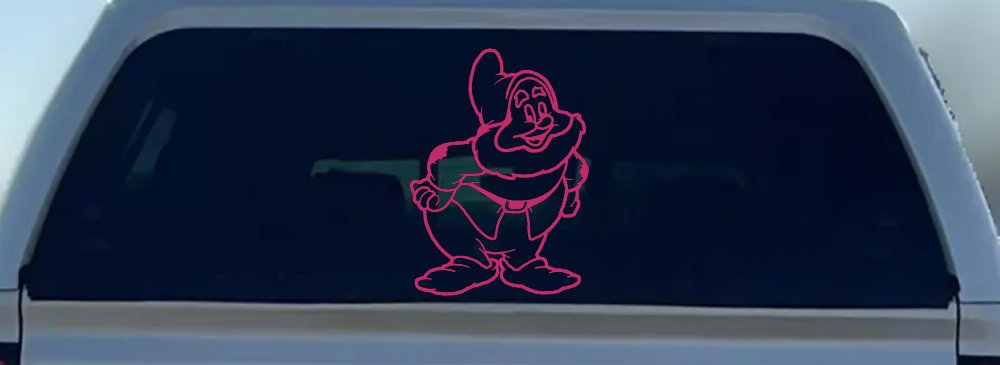 Happy Dwarf Snow White Cartoons Car or Truck Window Decal Sticker (Hot Pink)