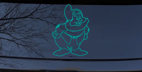 Happy Dwarf Snow White Cartoons Car or Truck Window Decal Sticker (Turquoise)