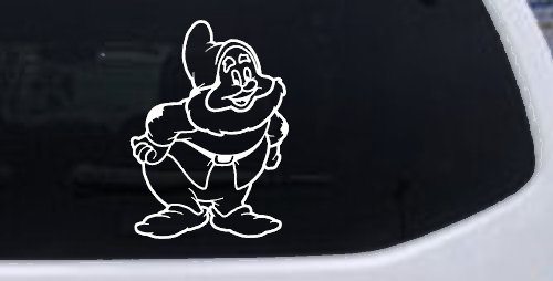 Happy Dwarf Snow White Cartoons Car or Truck Window Vinyl Decal Sticker (White)