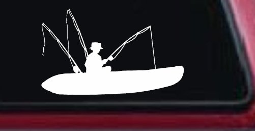 Man Kayak Fishing Car or Truck Window Decal Sticker (White)