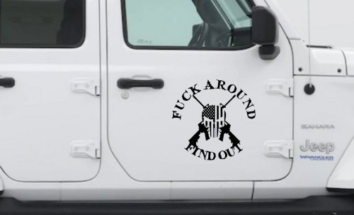 FAFO F*ck Around and Find Out with Flag Skull AR 15 Country Car or Truck Window Decal Sticker (Black)