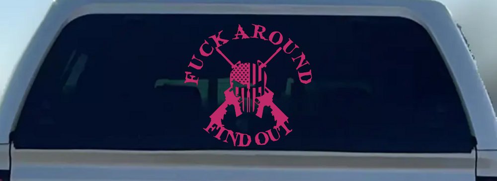 FAFO F*ck Around and Find Out with Flag Skull AR 15 Country Car or Truck Window Decal Sticker (Hot Pink)