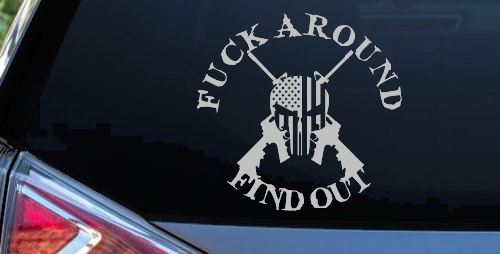FAFO F*ck Around and Find Out with Flag Skull AR 15 Country Car or Truck Window Decal Sticker