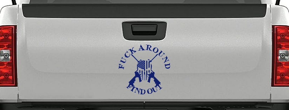 FAFO F*ck Around and Find Out with Flag Skull AR 15 Country Car or Truck Window Decal Sticker (Navy)