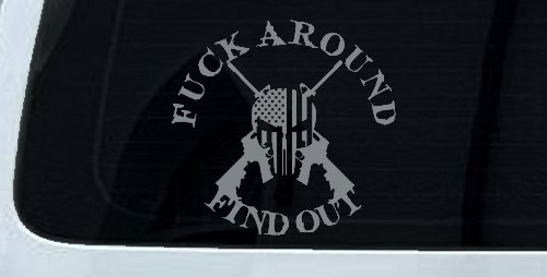 FAFO F*ck Around and Find Out with Flag Skull AR 15 Country Car or Truck Window Vinyl Decal Sticker (Telegrey)