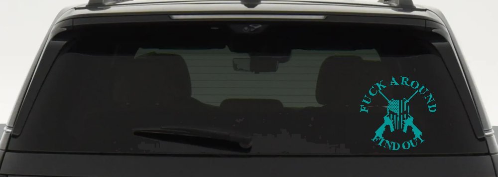 FAFO F*ck Around and Find Out with Flag Skull AR 15 Country Car or Truck Window Vinyl Decal Sticker (Turquoise)