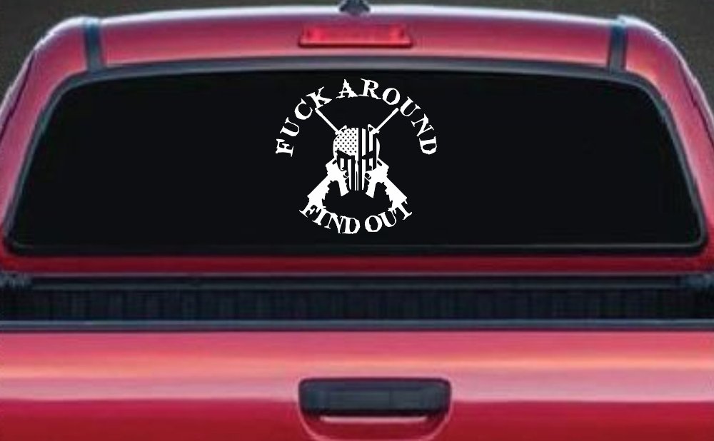 FAFO F*ck Around and Find Out with Flag Skull AR 15 Country Car or Truck Window Decal Sticker