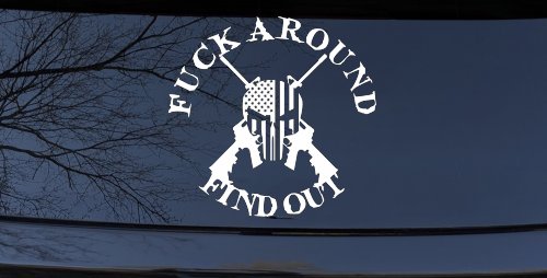 FAFO F*ck Around and Find Out with Flag Skull AR 15 Country Car or Truck Window Vinyl Decal Sticker (White)