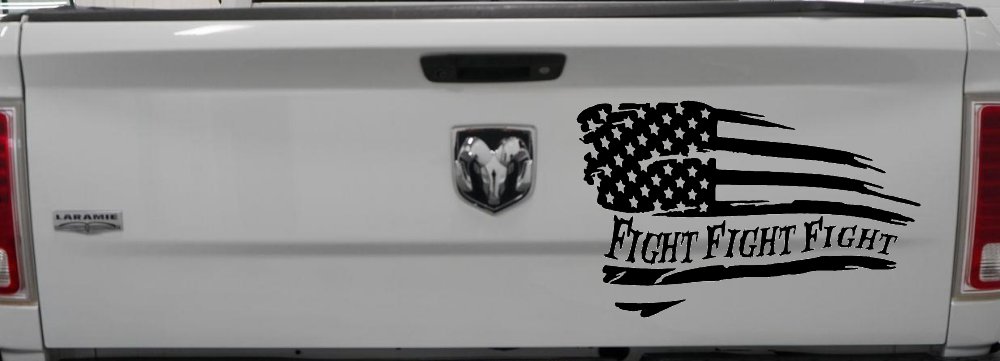 Fight Fight Fight American Flag Patriotic Car or Truck Window Decal Sticker (Black)