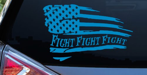 Fight Fight Fight American Flag Patriotic Car or Truck Window Decal Sticker (Blue)