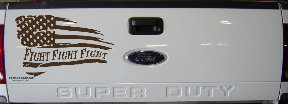 Fight Fight Fight American Flag Patriotic Car or Truck Window Decal Sticker (Brown)