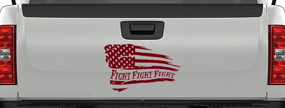 Fight Fight Fight American Flag Patriotic Car or Truck Window Decal Sticker (Burgundy)
