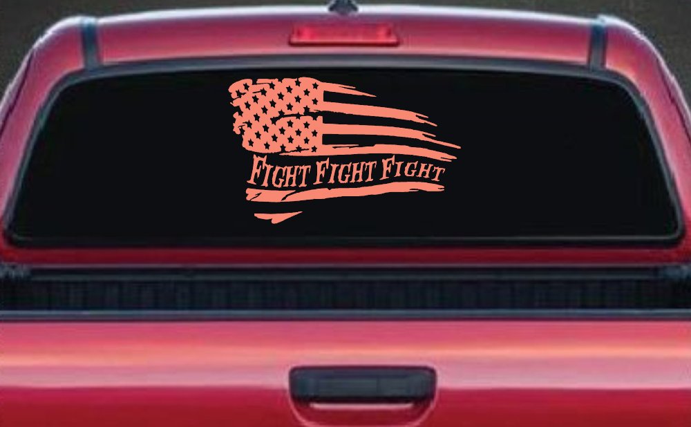Fight Fight Fight American Flag Patriotic Car or Truck Window Decal Sticker (Coral)