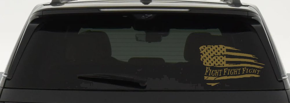 Fight Fight Fight American Flag Patriotic Car or Truck Window Decal Sticker (Gold)