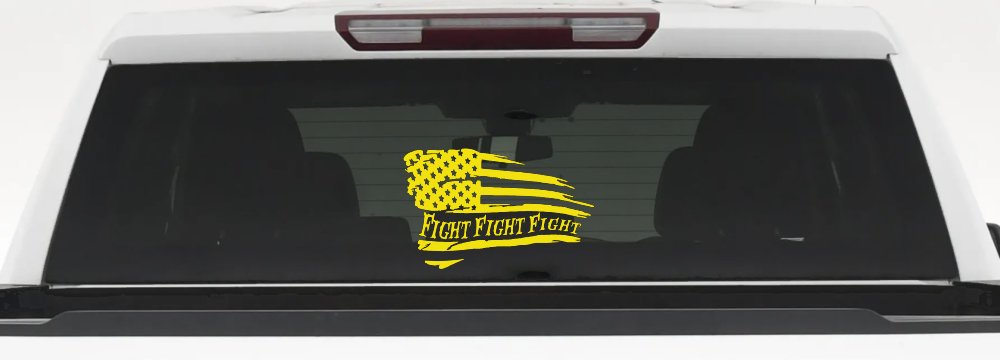 Fight Fight Fight American Flag Patriotic Car or Truck Window Decal Sticker (Yellow)