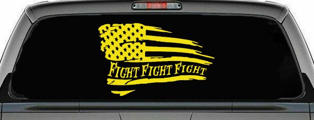 Fight Fight Fight American Flag Patriotic Car or Truck Window Vinyl Decal Sticker (Yellow)