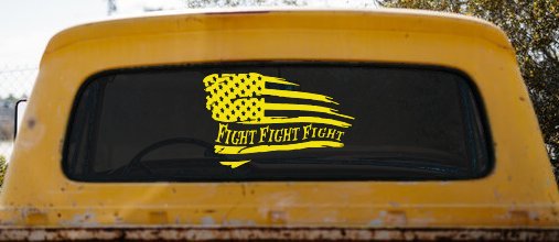 Fight Fight Fight American Flag Patriotic Car or Truck Window Decal Sticker (Yellow)