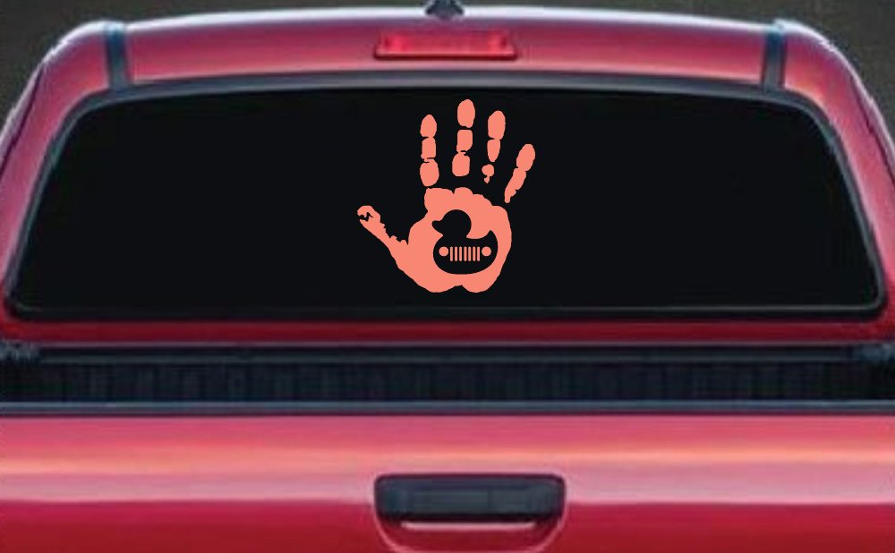 Muddy Wave Hand with Rubber Duck Off Road Car or Truck Window Vinyl Decal Sticker (Coral)
