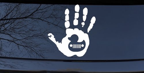 Muddy Wave Hand with Rubber Duck Off Road Car or Truck Window Vinyl Decal Sticker (White)