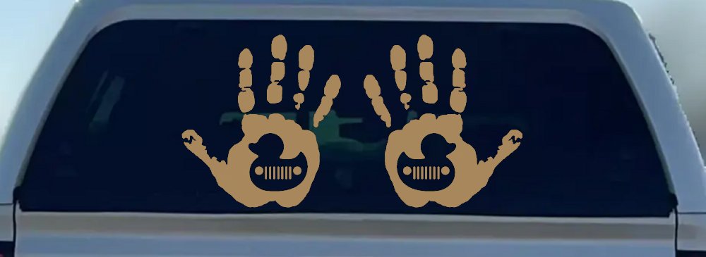 2 pack Left and Right Muddy Wave Hand Rubber Duck Off Road Car or Truck Window Vinyl Decal Sticker (Light Brown)