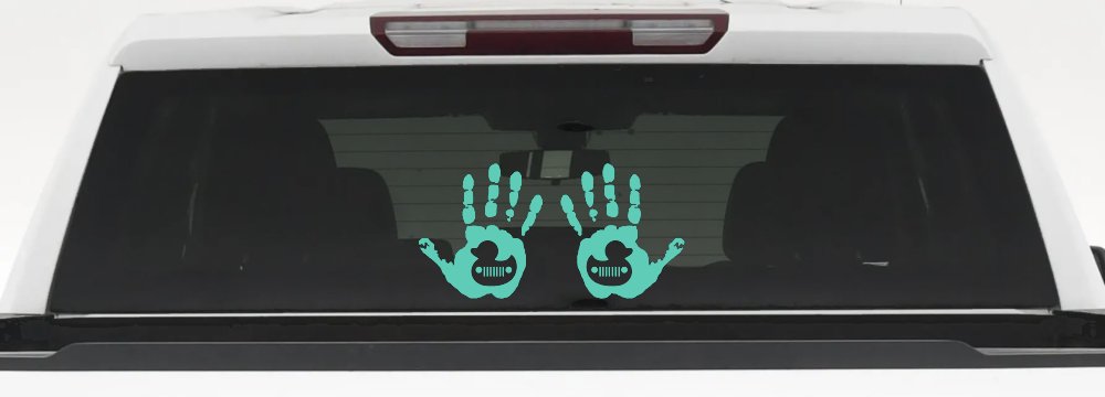 2 pack Left and Right Muddy Wave Hand Rubber Duck Off Road Car or Truck Window Decal Sticker (Mint)
