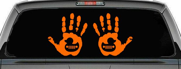 2 pack Left and Right Muddy Wave Hand Rubber Duck Off Road Car or Truck Window Decal Sticker (Orange)