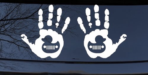 2 pack Left and Right Muddy Wave Hand Rubber Duck Off Road Car or Truck Window Vinyl Decal Sticker (White)