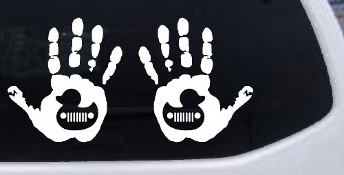 2 pack Left and Right Muddy Wave Hand Rubber Duck Off Road Car or Truck Window Vinyl Decal Sticker (White)