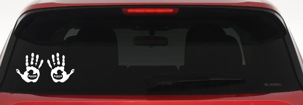 2 pack Left and Right Muddy Wave Hand Rubber Duck Off Road Car or Truck Window Vinyl Decal Sticker (White)