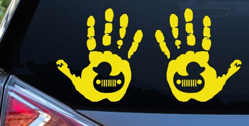 2 pack Left and Right Muddy Wave Hand Rubber Duck Off Road Car or Truck Window Decal Sticker (Yellow)