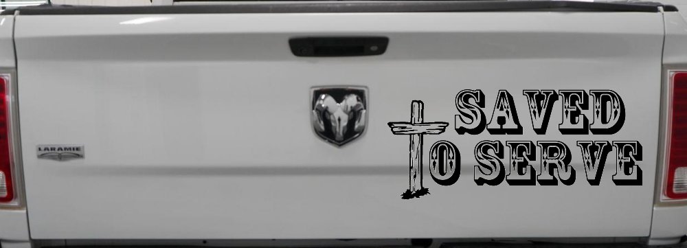 Saved To Serve With Wooden Cross Christian Car or Truck Window Decal Sticker (Black)