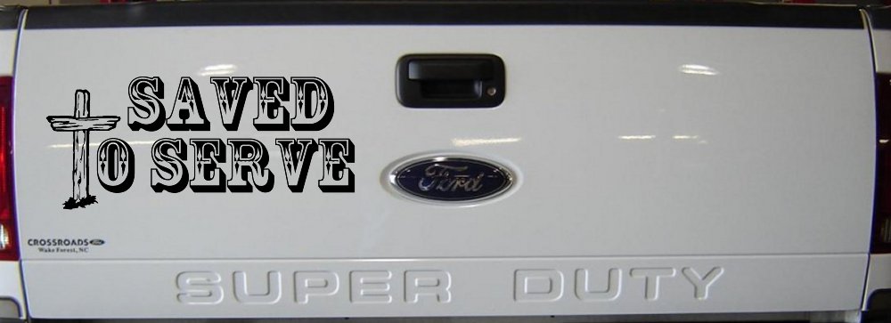 Saved To Serve With Wooden Cross Christian Car or Truck Window Decal Sticker (Black)