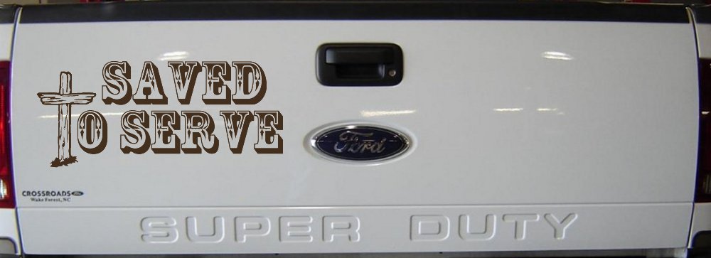 Saved To Serve With Wooden Cross Christian Car or Truck Window Decal Sticker (Brown)