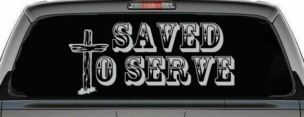 Saved To Serve With Wooden Cross Christian Car or Truck Window Decal Sticker (Light Gray)