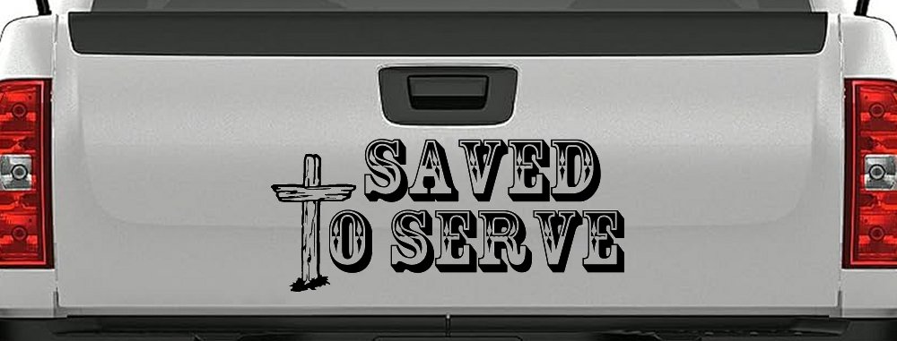 Saved To Serve With Wooden Cross Christian Car or Truck Window Decal Sticker (Matte Black)