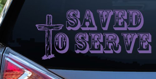 Saved To Serve With Wooden Cross Christian Car or Truck Window Vinyl Decal Sticker (Purple)