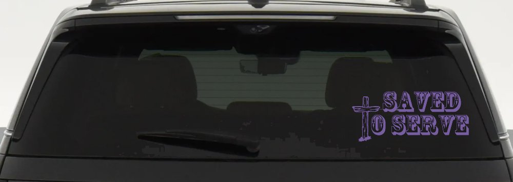Saved To Serve With Wooden Cross Christian Car or Truck Window Decal Sticker (Purple)