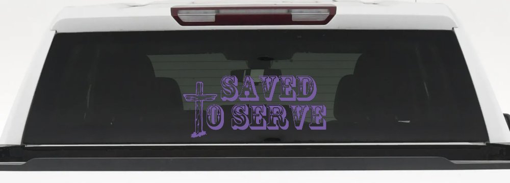 Saved To Serve With Wooden Cross Christian Car or Truck Window Decal Sticker (Purple)