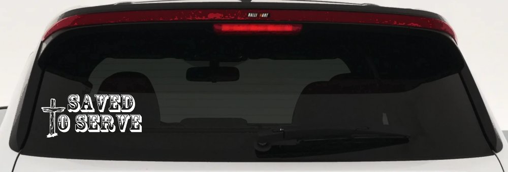 Saved To Serve With Wooden Cross Christian Car or Truck Window Vinyl Decal Sticker (White)