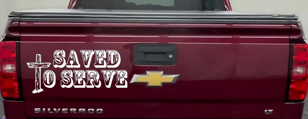 Saved To Serve With Wooden Cross Christian Car or Truck Window Decal Sticker (White)