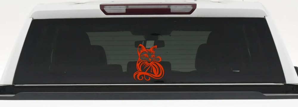 Swirl Cat Car or Truck Window Vinyl Decal Sticker (Orange Red)