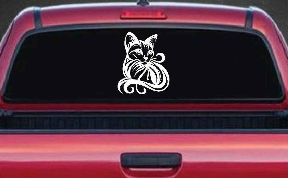 Swirl Cat Car or Truck Window Decal Sticker (White)