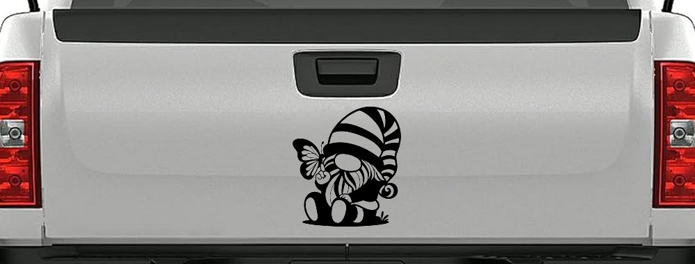 Gnome With Butterfly Butterflies Car or Truck Window Decal Sticker (Black)