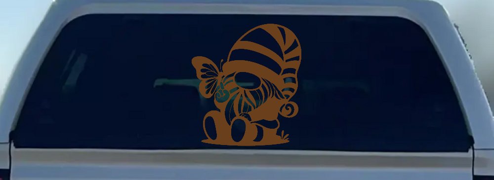 Gnome With Butterfly Butterflies Car or Truck Window Decal Sticker (Copper)