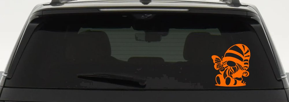 Gnome With Butterfly Butterflies Car or Truck Window Decal Sticker (Orange)