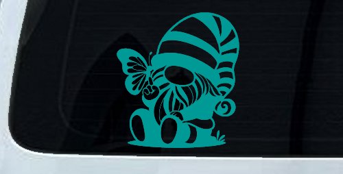 Gnome With Butterfly Butterflies Car or Truck Window Decal Sticker (Turquoise)