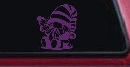 Gnome With Butterfly Butterflies Car or Truck Window Decal Sticker (Violet)