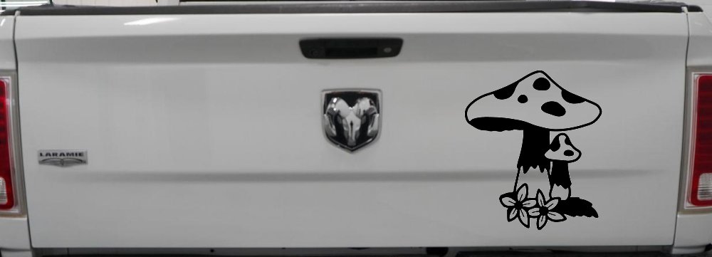 Big and small Mushroom with Flowers Car or Truck Window Decal Sticker (Black)