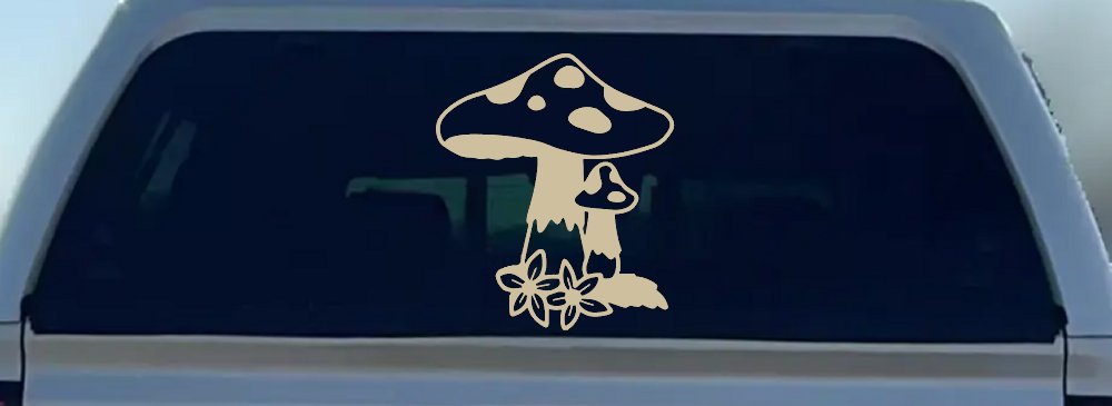Big and small Mushroom with Flowers Car or Truck Window Decal Sticker