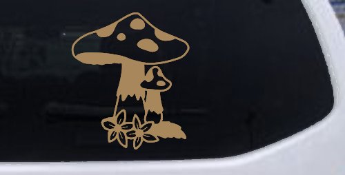 Big and small Mushroom with Flowers Car or Truck Window Decal Sticker (Light Brown)